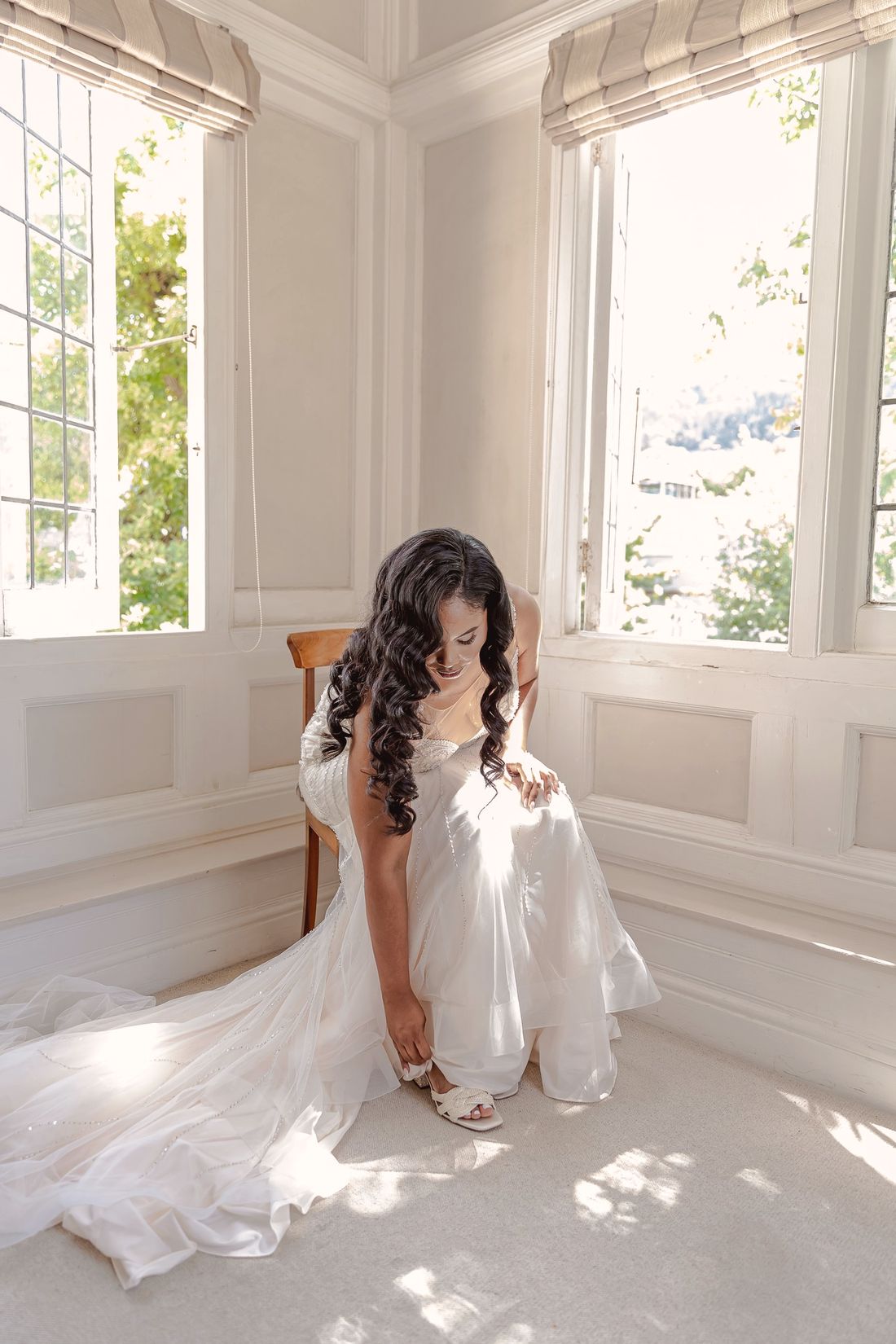 Bride getting ready inside the historic manor house at Klein Parys Vineyards