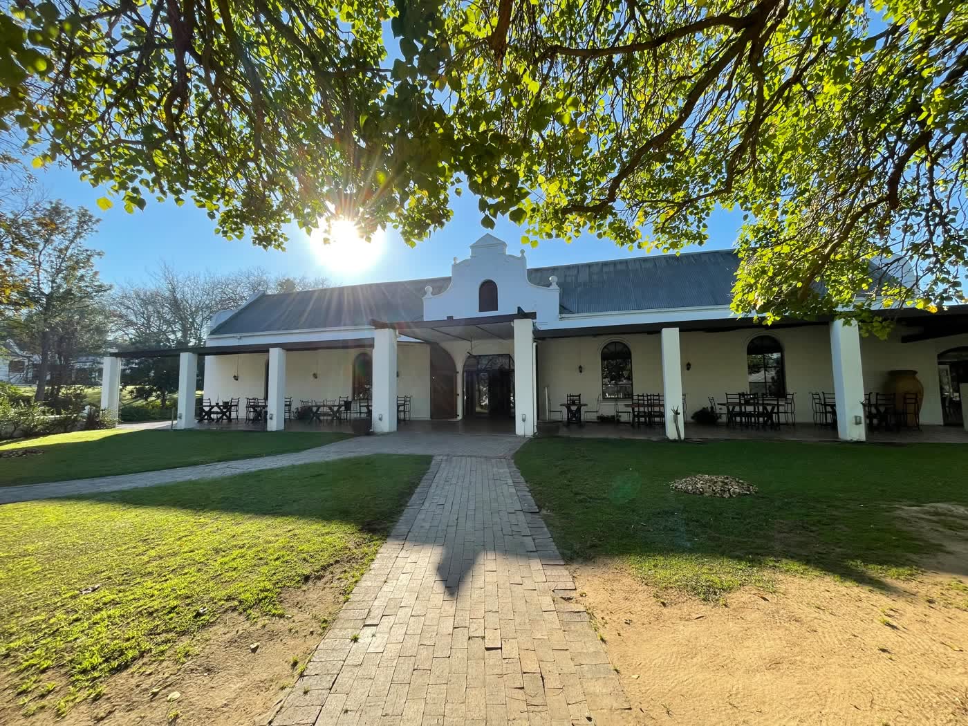 Oppiestoep Restaurant Cape Dutch facade entrance at Klein Parys Vineyards, Paarl